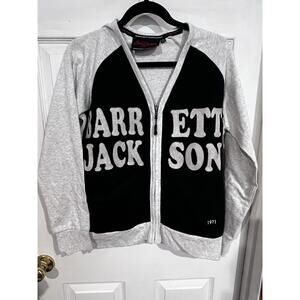 Barrett Jackson Womens Hoodie Size M Black Gray Zip Up Chenille Letter Jacket